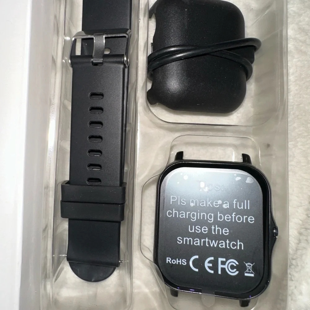 Smart Watch with black Band works with iPhone and android phones